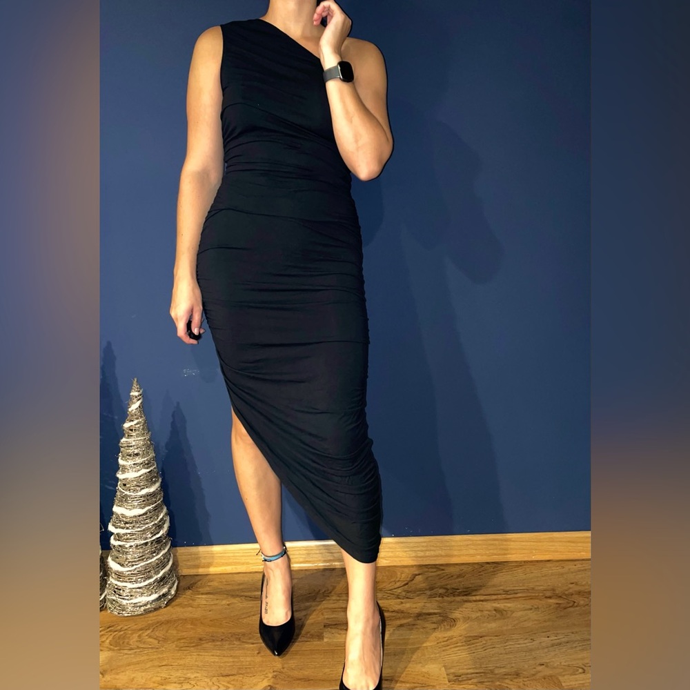 Black Asymmetrical One Shoulder Dress